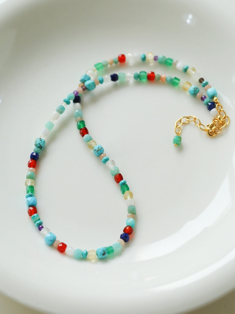 Blue Multi-gems stitching chain colorful necklace and bracelet ( Purchase Individually) - Zafari Studio Jewelry