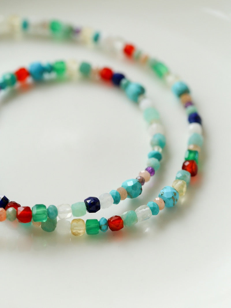 Blue Multi-gems stitching chain colorful necklace and bracelet ( Purchase Individually) - Zafari Studio Jewelry