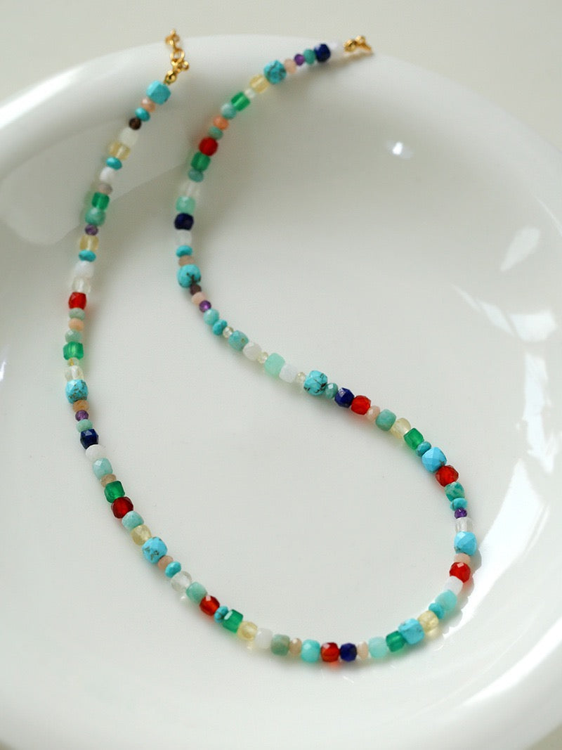 Blue Multi-gems stitching chain colorful necklace and bracelet ( Purchase Individually) - Zafari Studio Jewelry