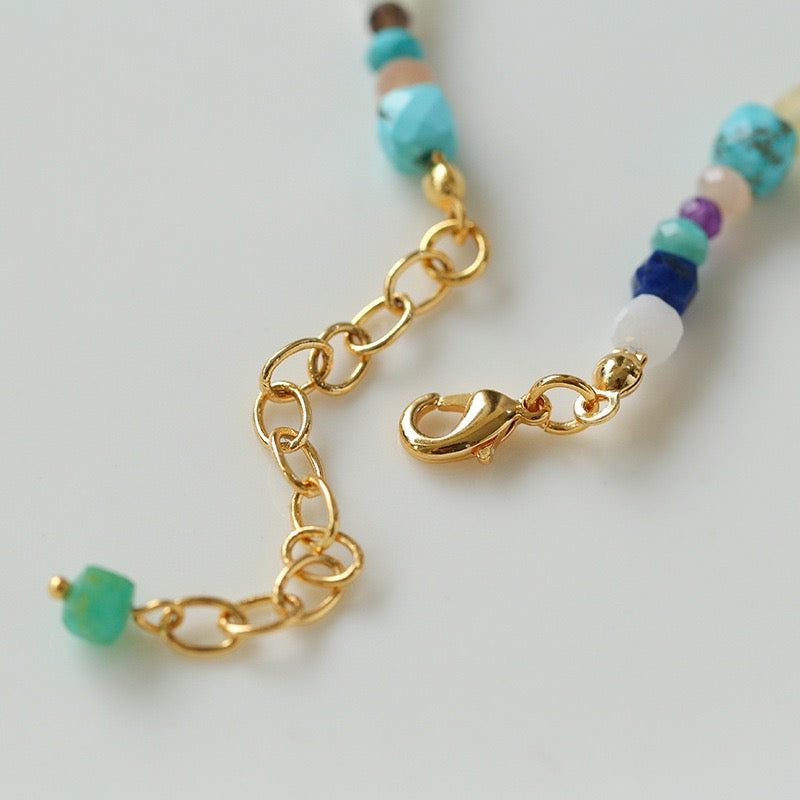 Blue Multi-gems stitching chain colorful necklace and bracelet ( Purchase Individually) - Zafari Studio Jewelry