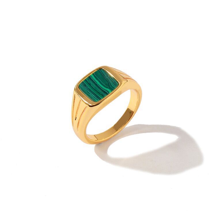 Malachite Signet Ring Gold Vermeil - Zafari Studio Jewelry
