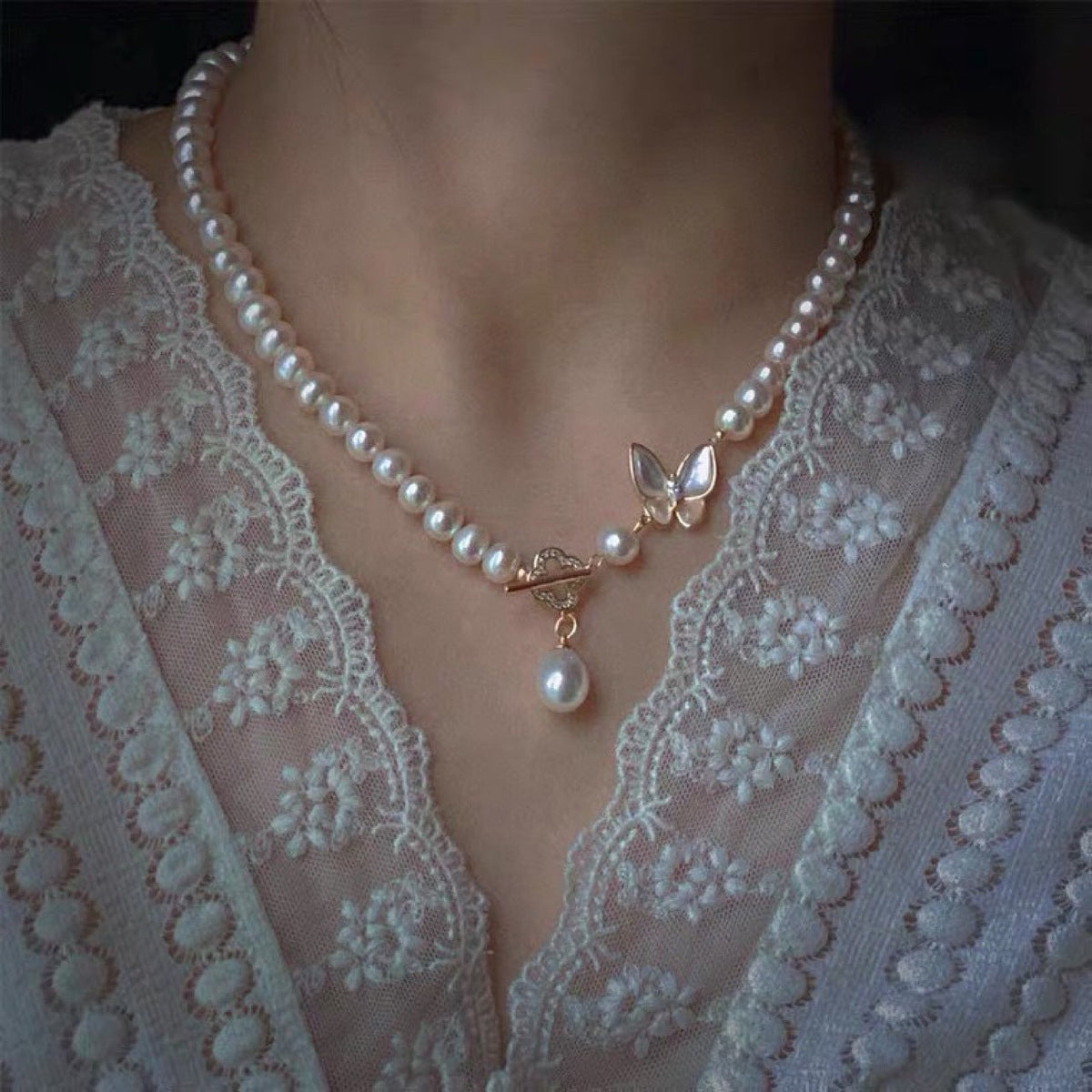 OT Lock Butterfly Freshwater Pearls Pendant Necklace - Zafari Studio Jewelry