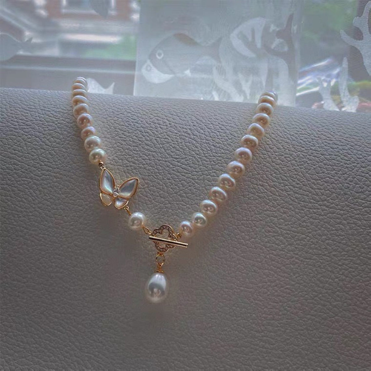 OT Lock Butterfly Freshwater Pearls Pendant Necklace - Zafari Studio Jewelry