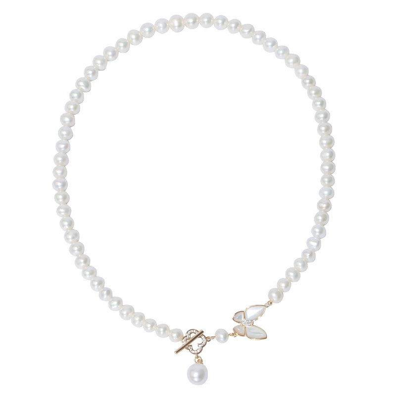 OT Lock Butterfly Freshwater Pearls Pendant Necklace - Zafari Studio Jewelry