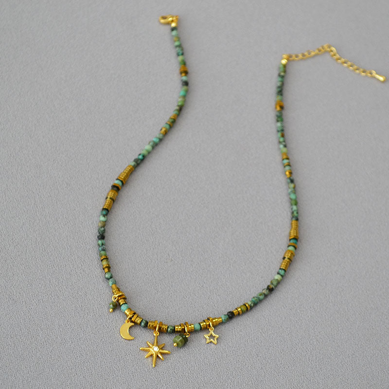 Turquoise Beaded Star and Moon Pendant - Zafari Studio Jewelry