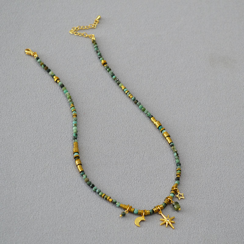 Turquoise Beaded Star and Moon Pendant - Zafari Studio Jewelry