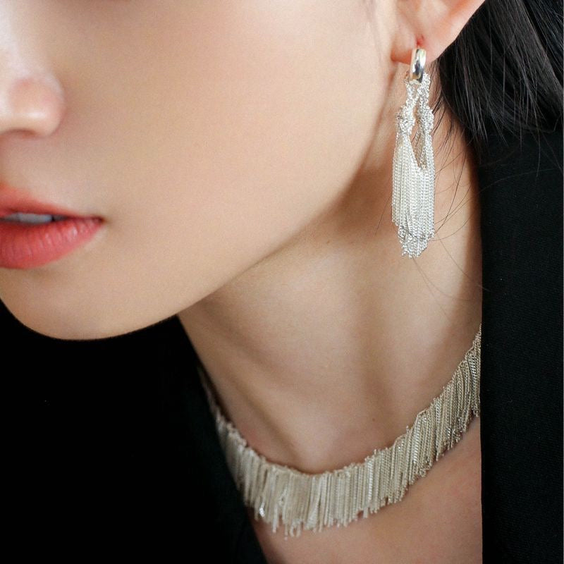 Silver Mini Chain Tassel Earrings - Zafari Studio Jewelry