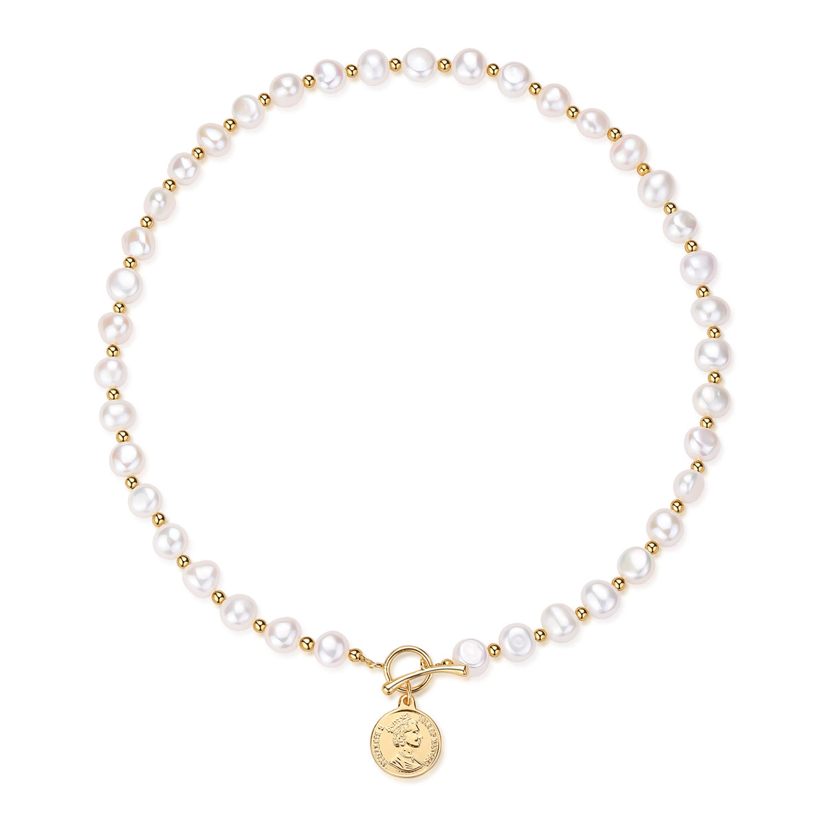 Queen Coin Pendant Pearl Necklace - Zafari Studio Jewelry