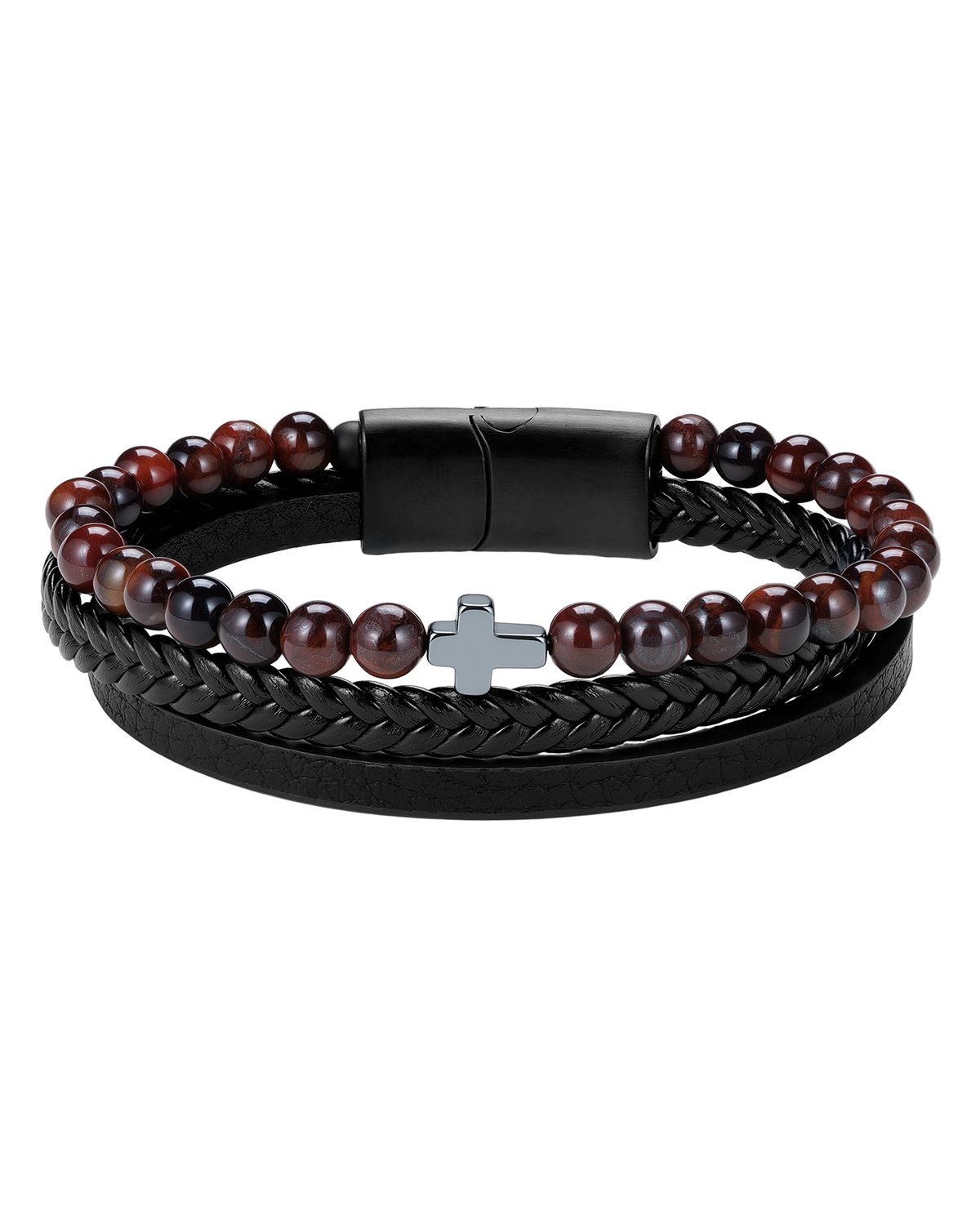 Crimson Cross Leather Bracelet - Bracelets | ZAFARI Studio Jewelry