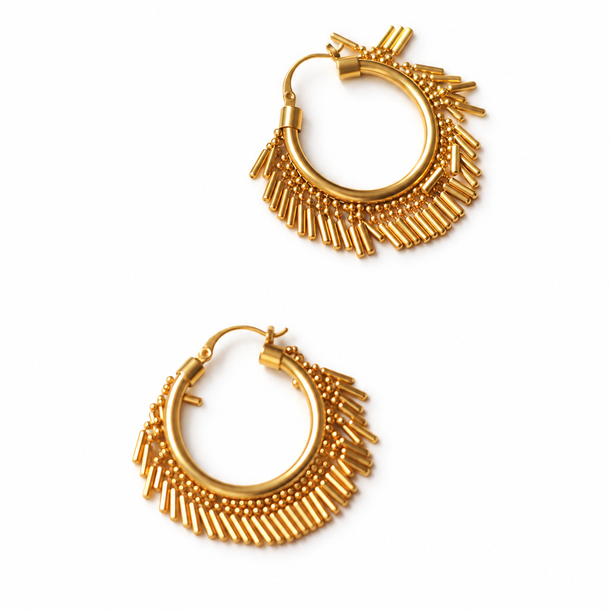 Tassel Hoop Earrings shown as a pair on a white background.