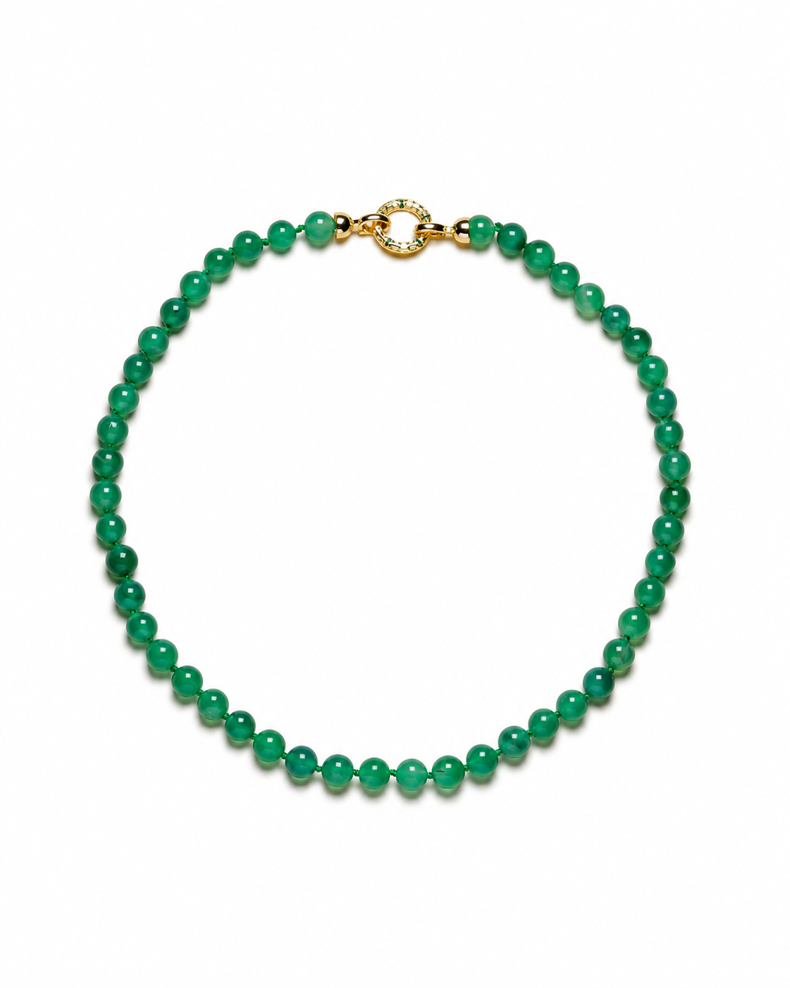 Beaded Green Agate Necklace on a white background.