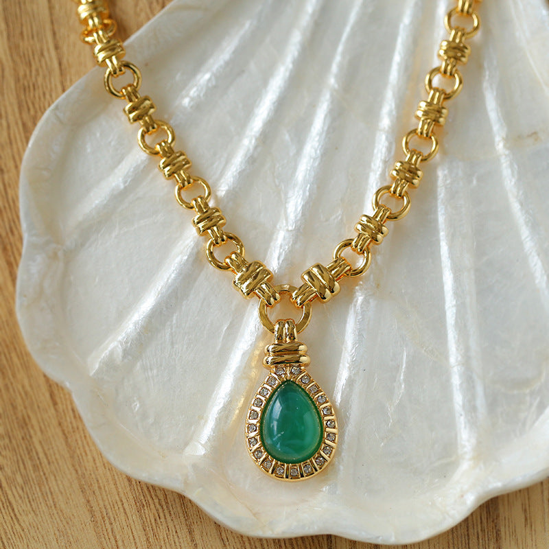 Vintage Green Crystal Chain Necklace l Earrings I Set - Zafari Studio Jewelry