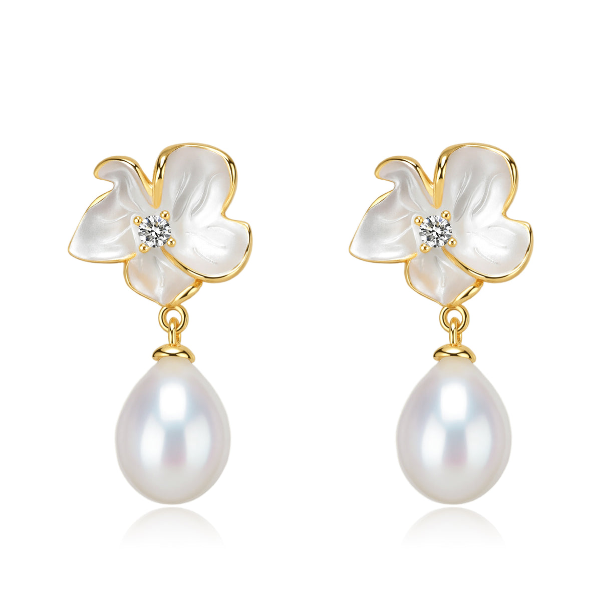 Magnolia Enamel Pearl Drop Earrings - Zafari Studio Jewelry