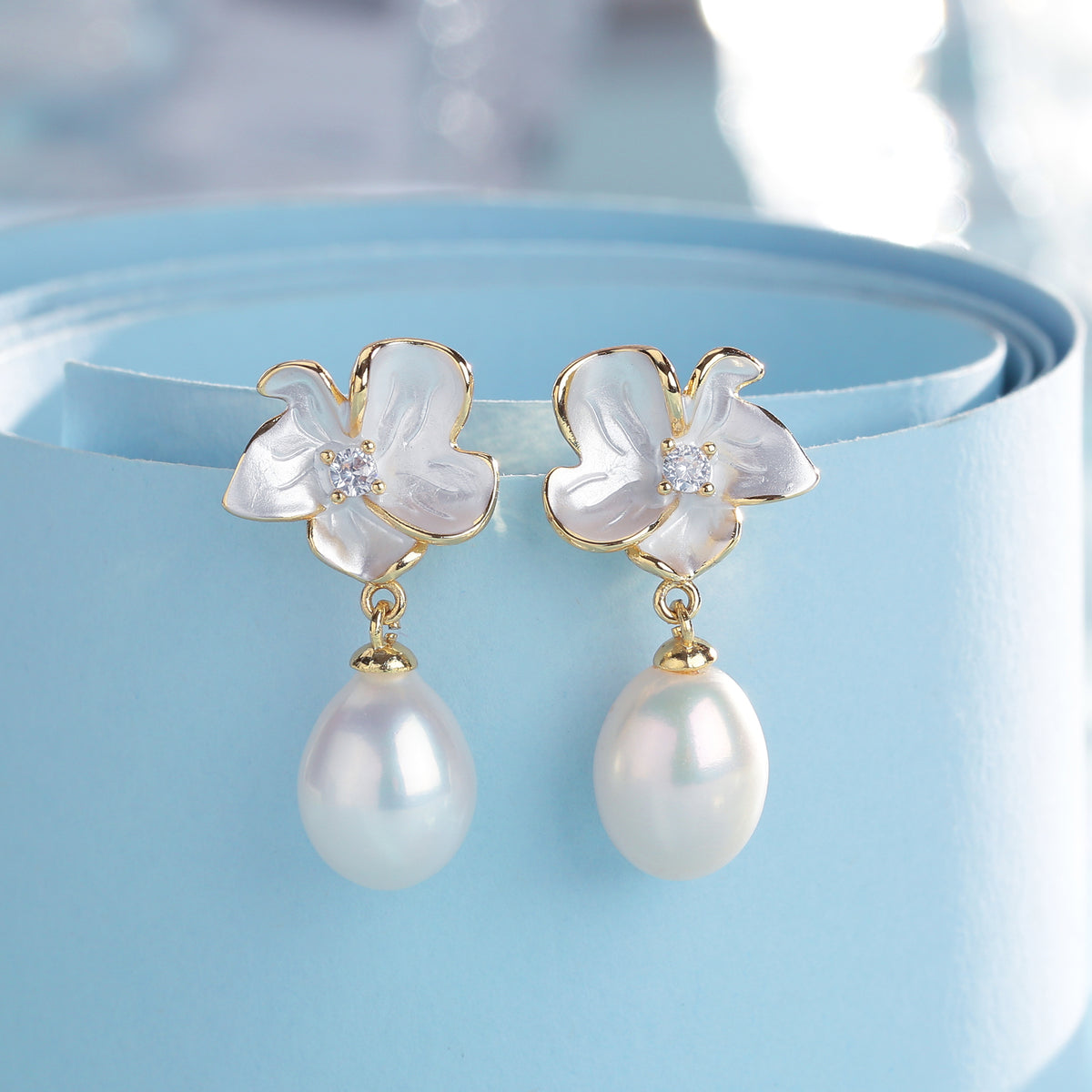 Magnolia Enamel Pearl Drop Earrings - Zafari Studio Jewelry
