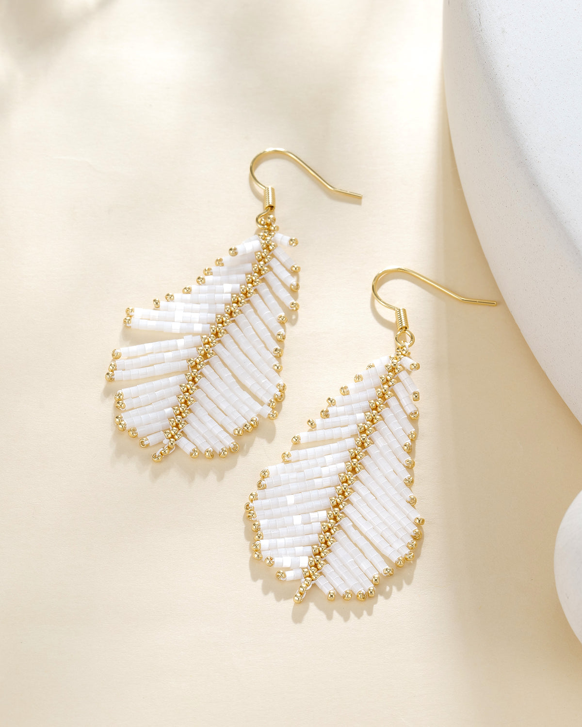 Feather Bead Accent Earrings - earrings | ZAFARI Studio Jewelry
