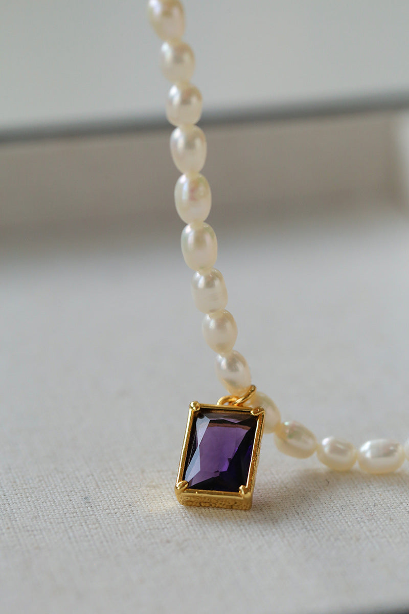 Colorful Zirconia Pendant Rice Pearl Necklace - Zafari Studio Jewelry