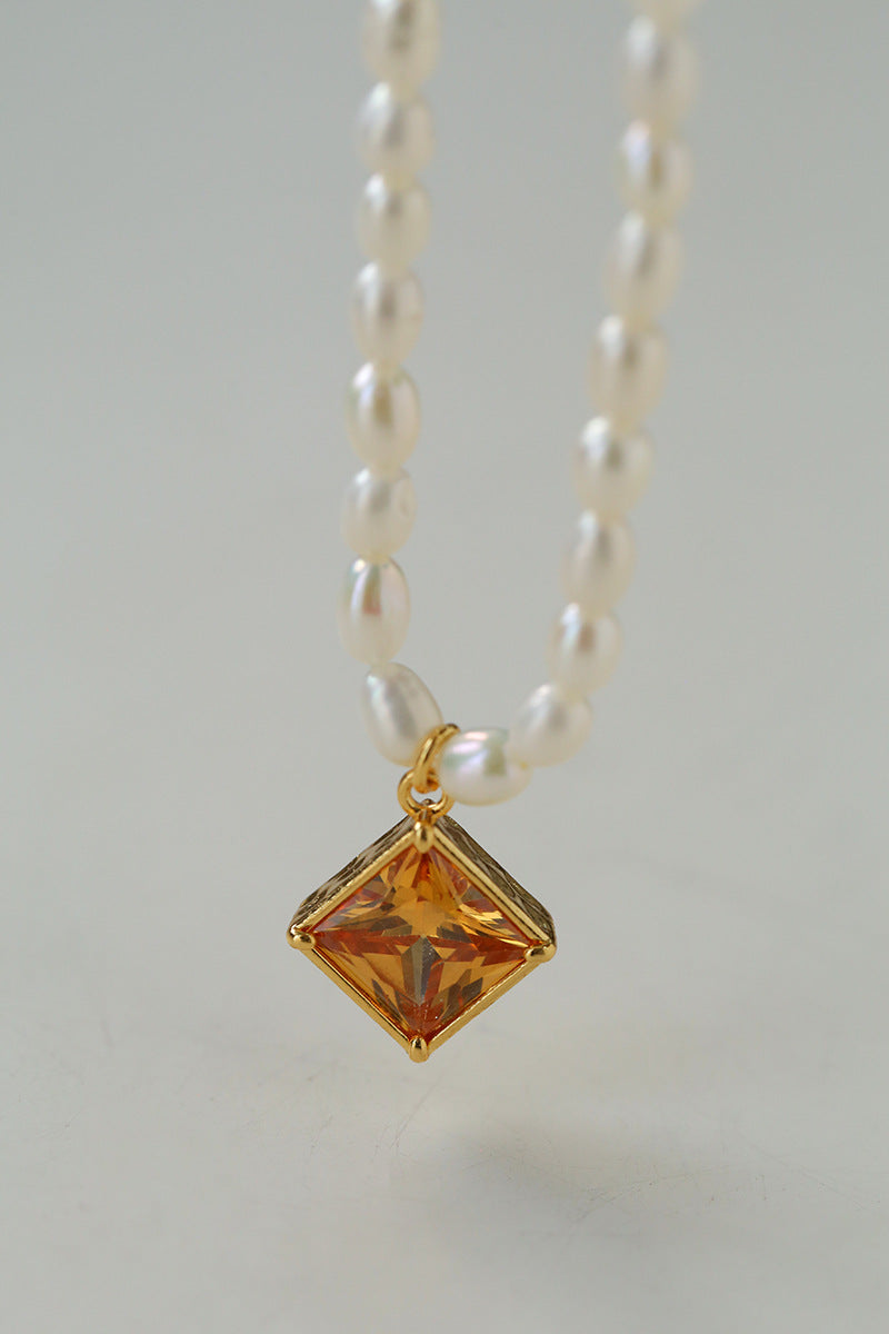 Colorful Zirconia Pendant Rice Pearl Necklace - Zafari Studio Jewelry