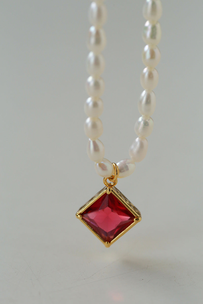 Colorful Zirconia Pendant Rice Pearl Necklace - Zafari Studio Jewelry