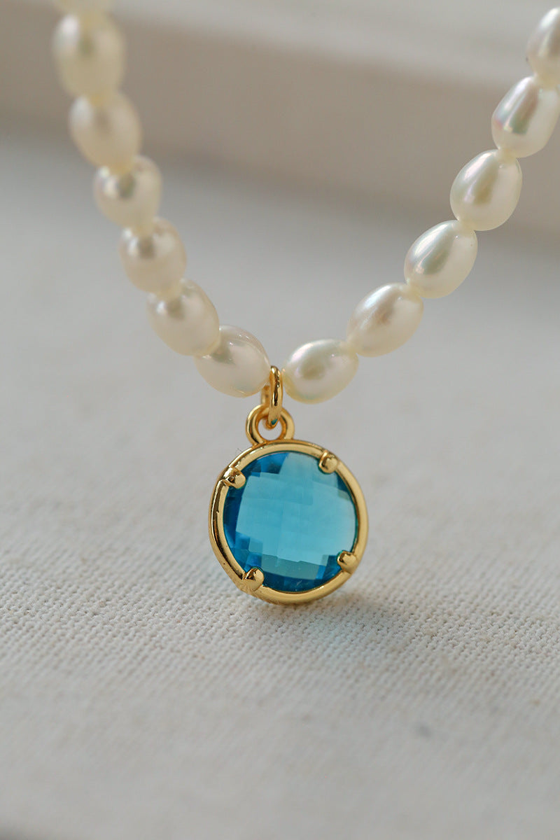 Colorful Zirconia Pendant Rice Pearl Necklace - Zafari Studio Jewelry