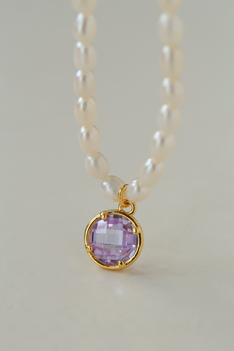 Colorful Zirconia Pendant Rice Pearl Necklace - Zafari Studio Jewelry