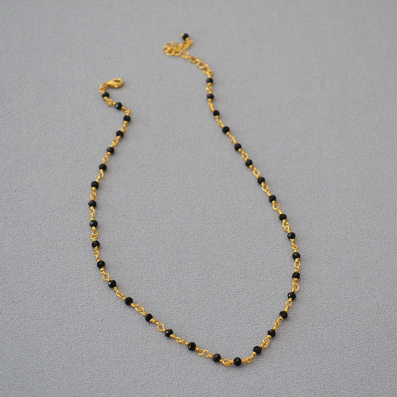 Woven Gold-Plated Choker with Faceted Black Crystals - Zafari Studio Jewelry