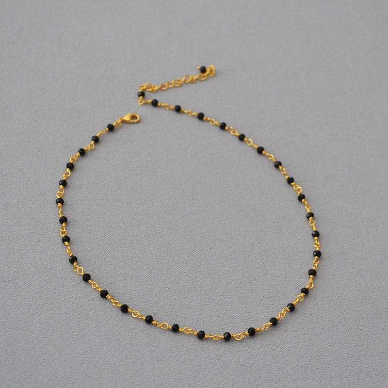 Woven Gold-Plated Choker with Faceted Black Crystals - Zafari Studio Jewelry