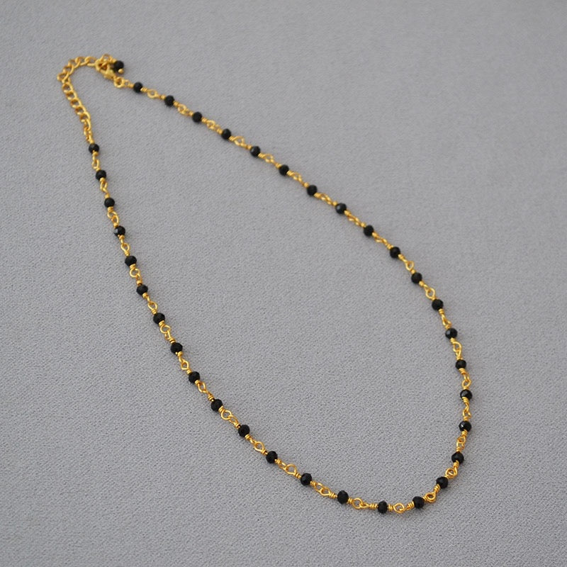 Woven Gold-Plated Choker with Faceted Black Crystals - Zafari Studio Jewelry