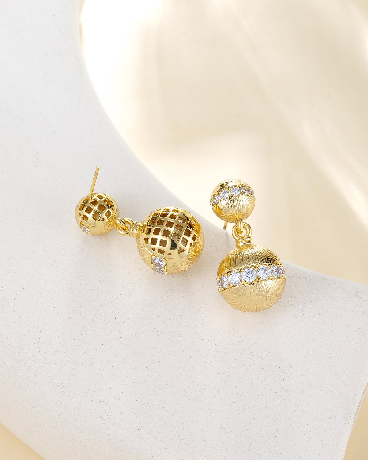 Gold Sphere Zirconia Earrings - Earrings | ZAFARI Studio Jewelry