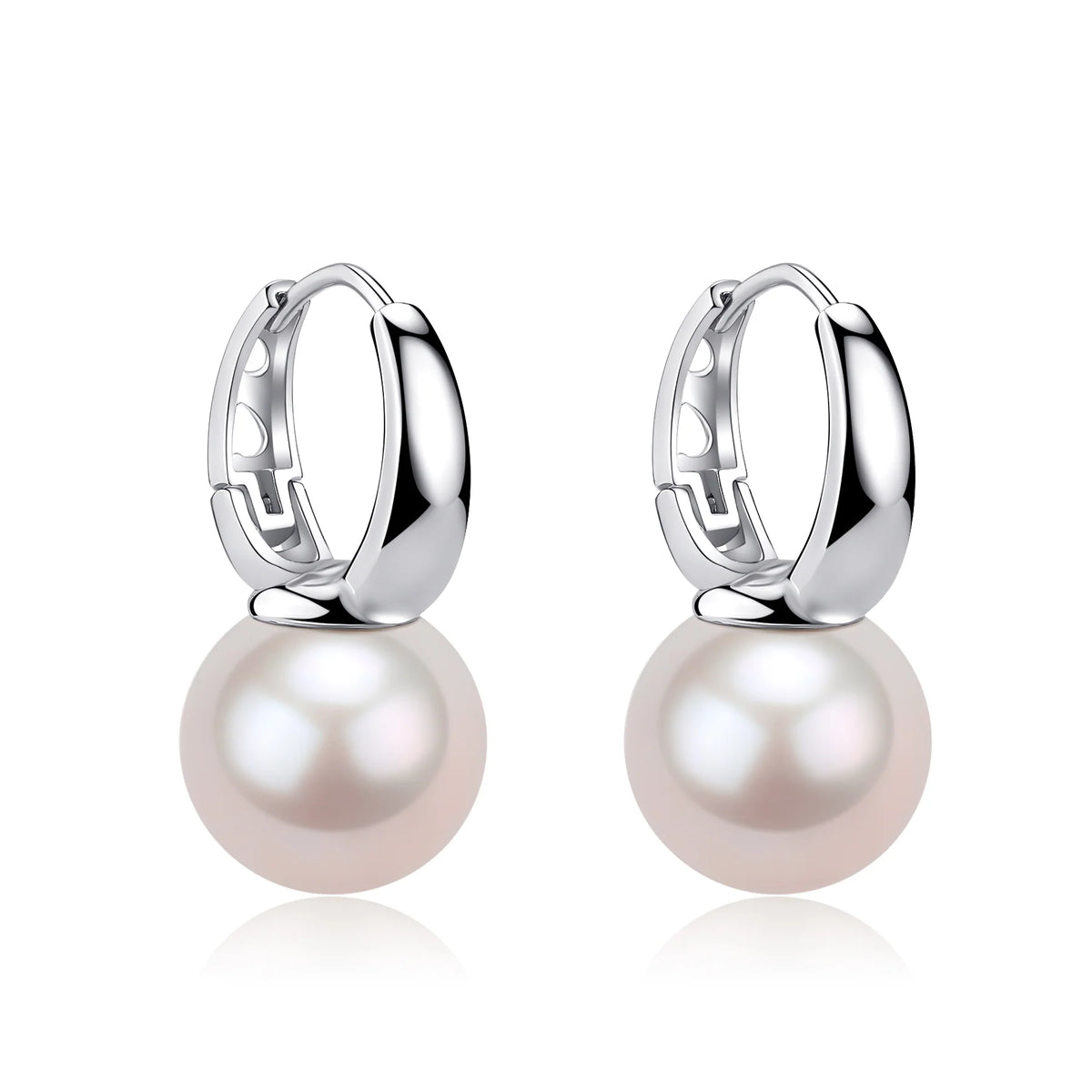 Round Hoop Freshwater Pearl 9.0-10.0mm Earrings Sterling Silver - Zafari Studio Jewelry