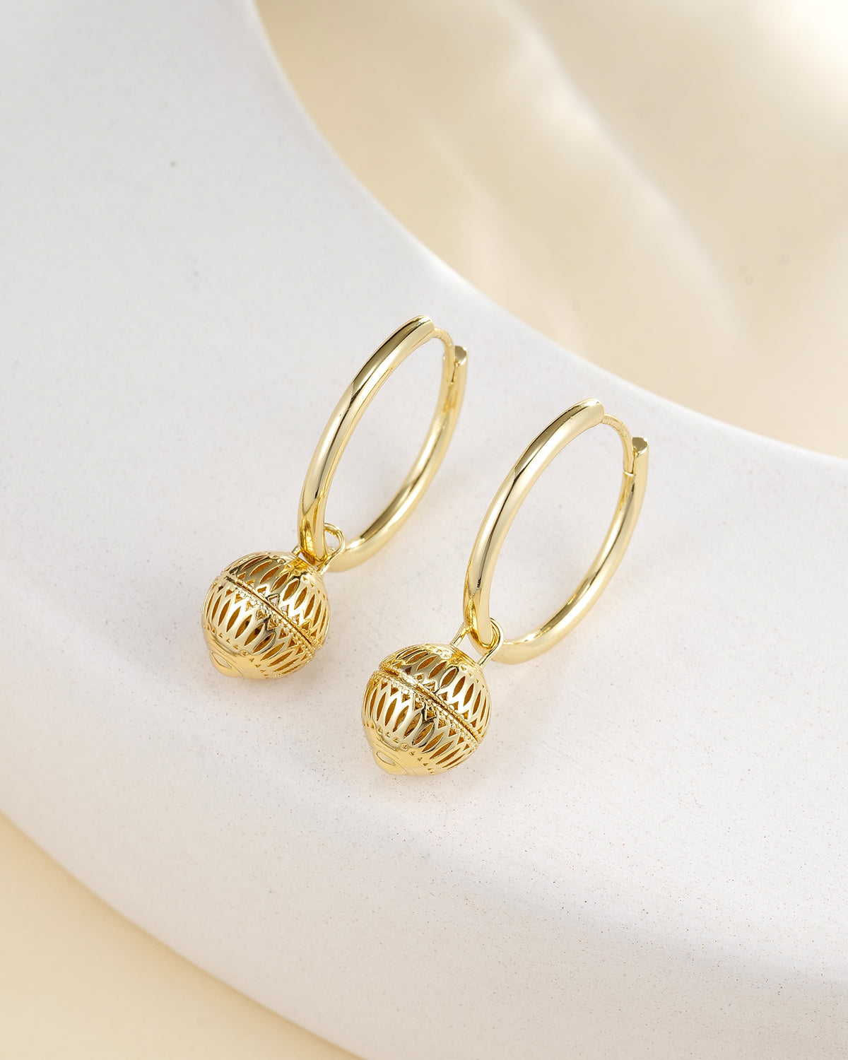 Lantern Hoop Gold Earrings - Earrings | ZAFARI Studio Jewelry