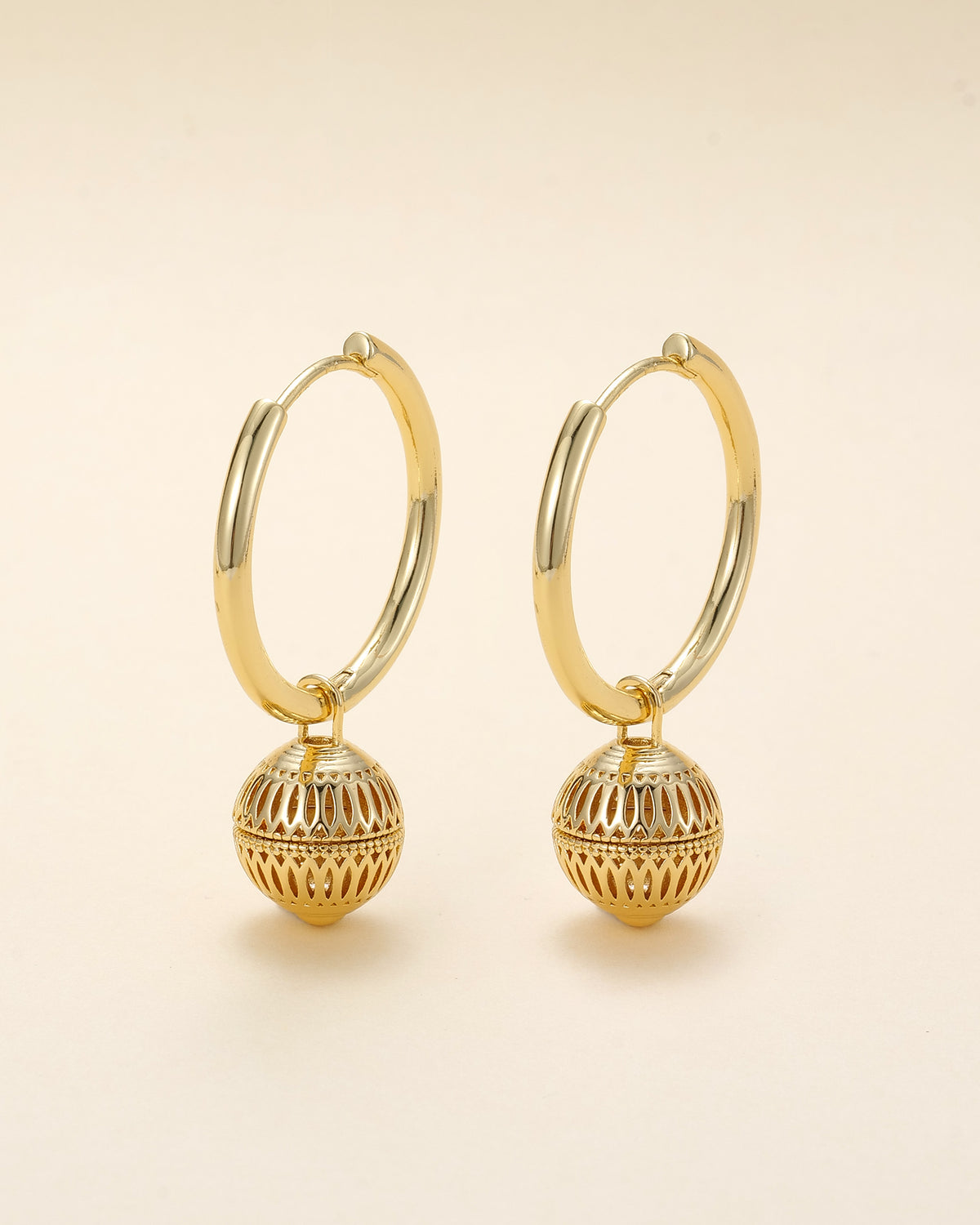 Lantern Hoop Gold Earrings - Earrings | ZAFARI Studio Jewelry