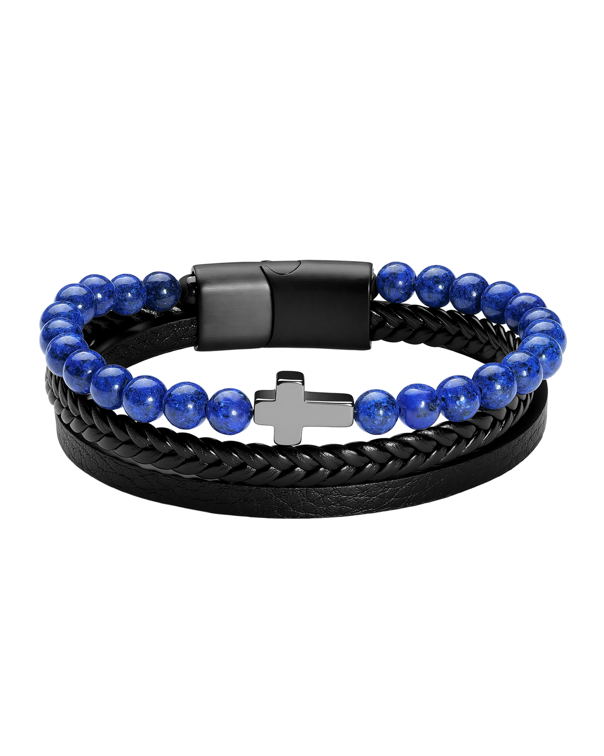 Lapis Cross Leather Bracelet - Bracelets | ZAFARI Studio Jewelry
