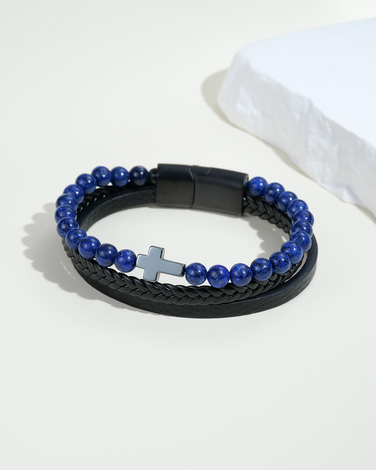 Lapis Cross Leather Bracelet - Bracelets | ZAFARI Studio Jewelry