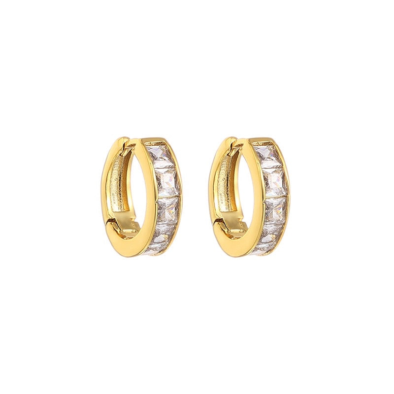 Gold Ear Hoop CZ Earrings - Zafari Studio Jewelry