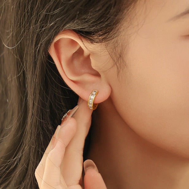 Gold Ear Hoop CZ Earrings - Zafari Studio Jewelry