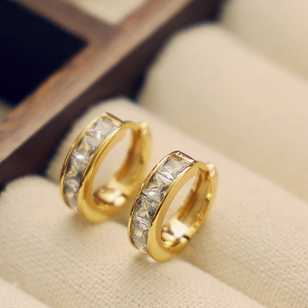 Gold Ear Hoop CZ Earrings - Zafari Studio Jewelry