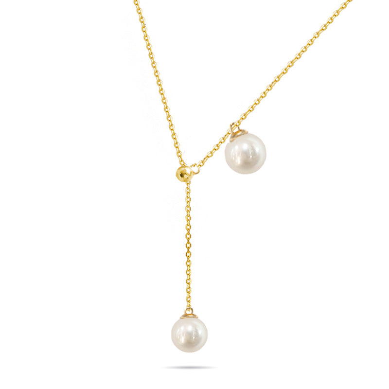 Y Shape Pearl Necklace 14K Yellow Gold - Zafari Studio Jewelry