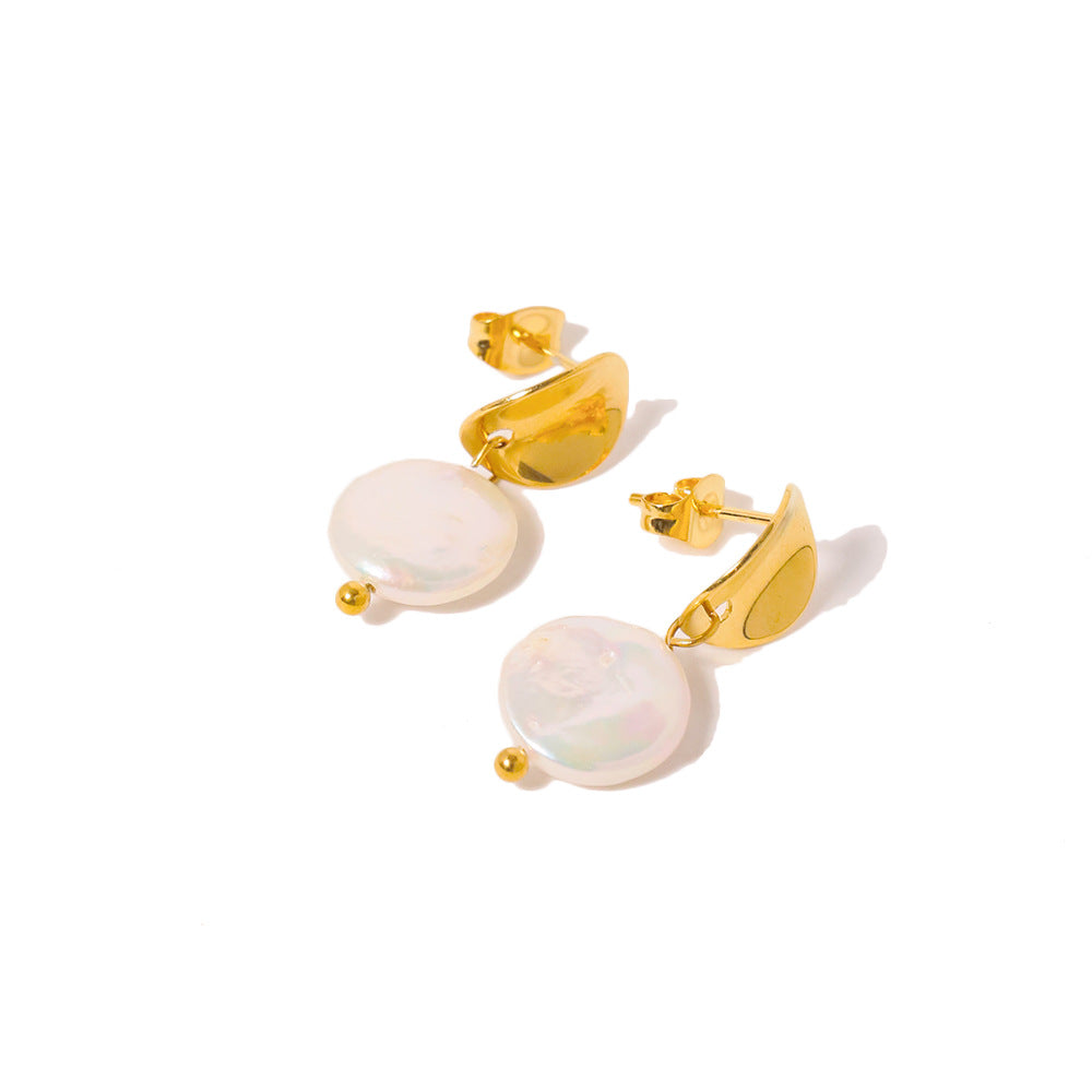 Gold Button Pearl Earrings - Zafari Studio Jewelry