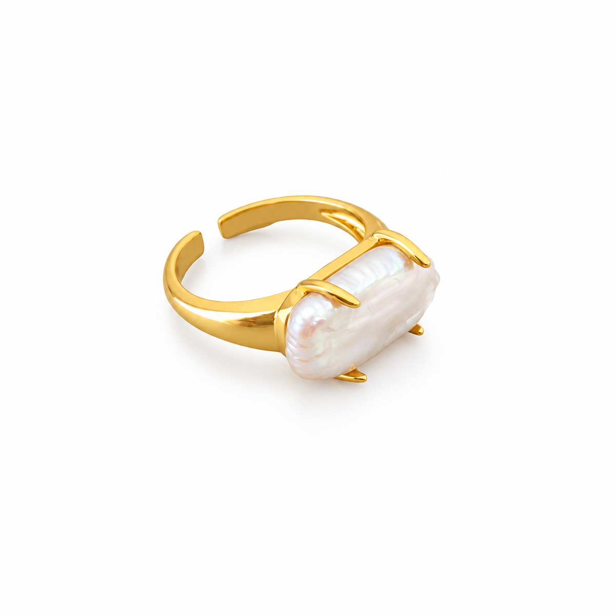 Rectangular Baroque Pearl Ring — product detail on a white background