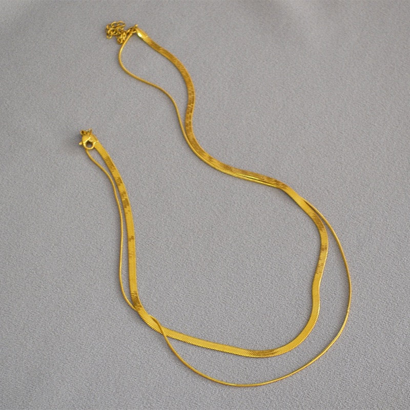 Sleek Double-Layered Snakebone Choker Necklace - Zafari Studio Jewelry