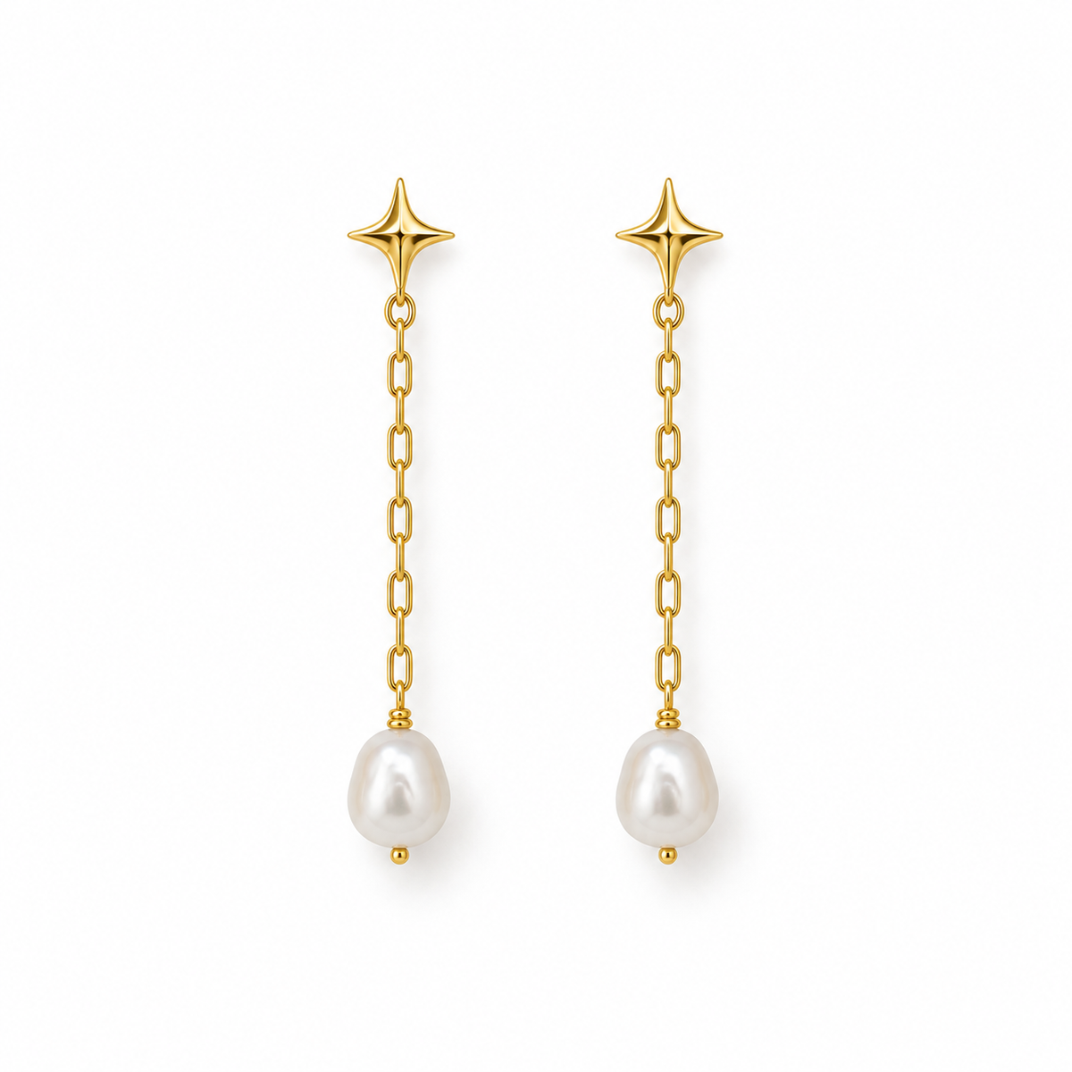 Star Pearl Drop Earrings — product detail on a white background