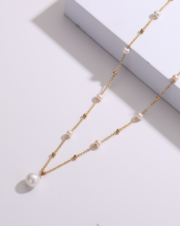 Pearl Teardrop Pendant Beaded Necklace - Zafari Studio Jewelry
