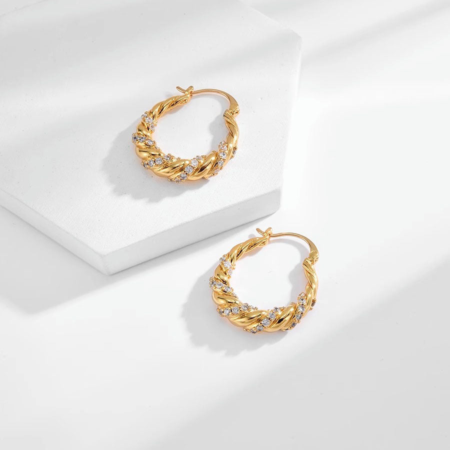 Twisted CZ Gold Earrings - Zafari Studio Jewelry