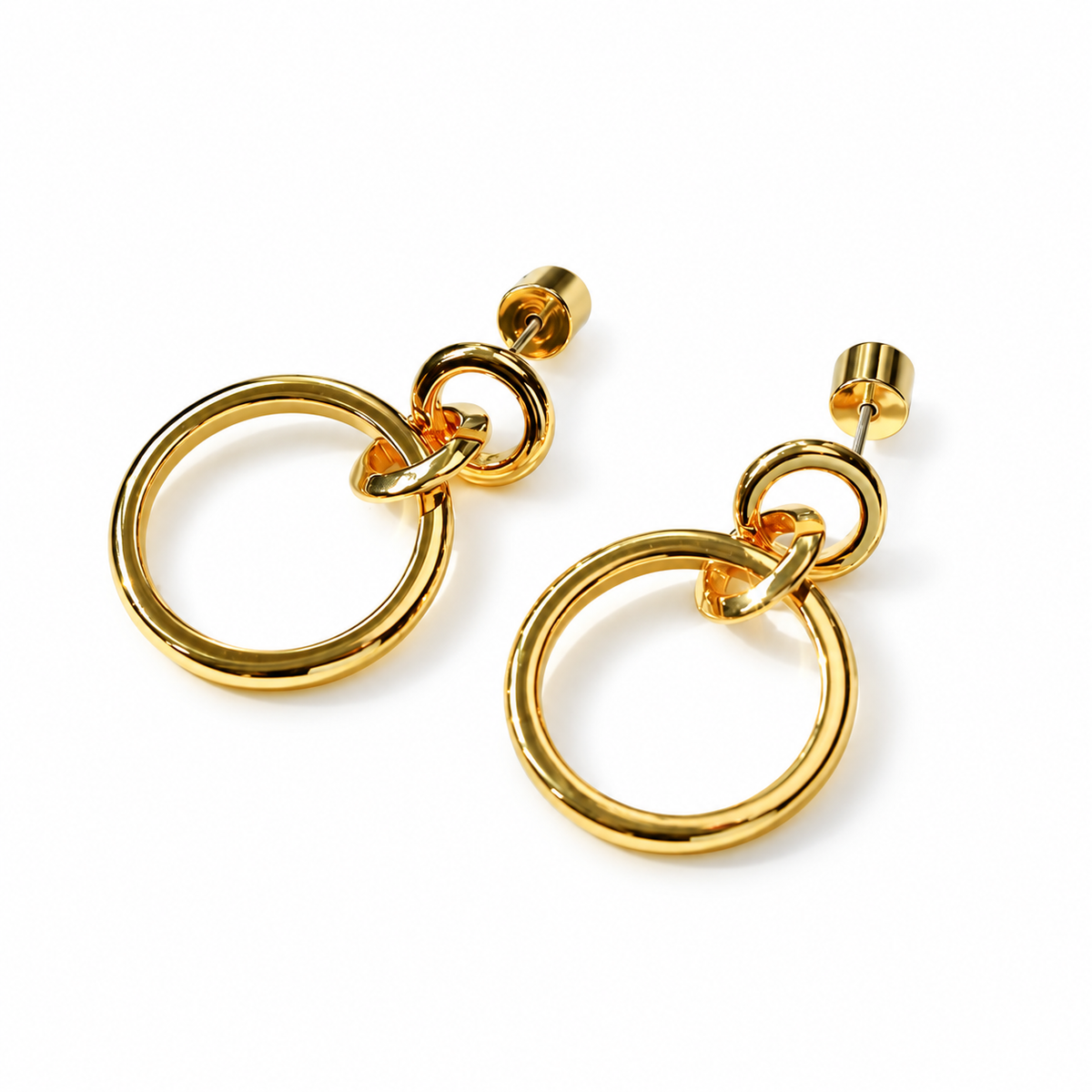 Linked Circle Hoop Earrings shown on a white background.