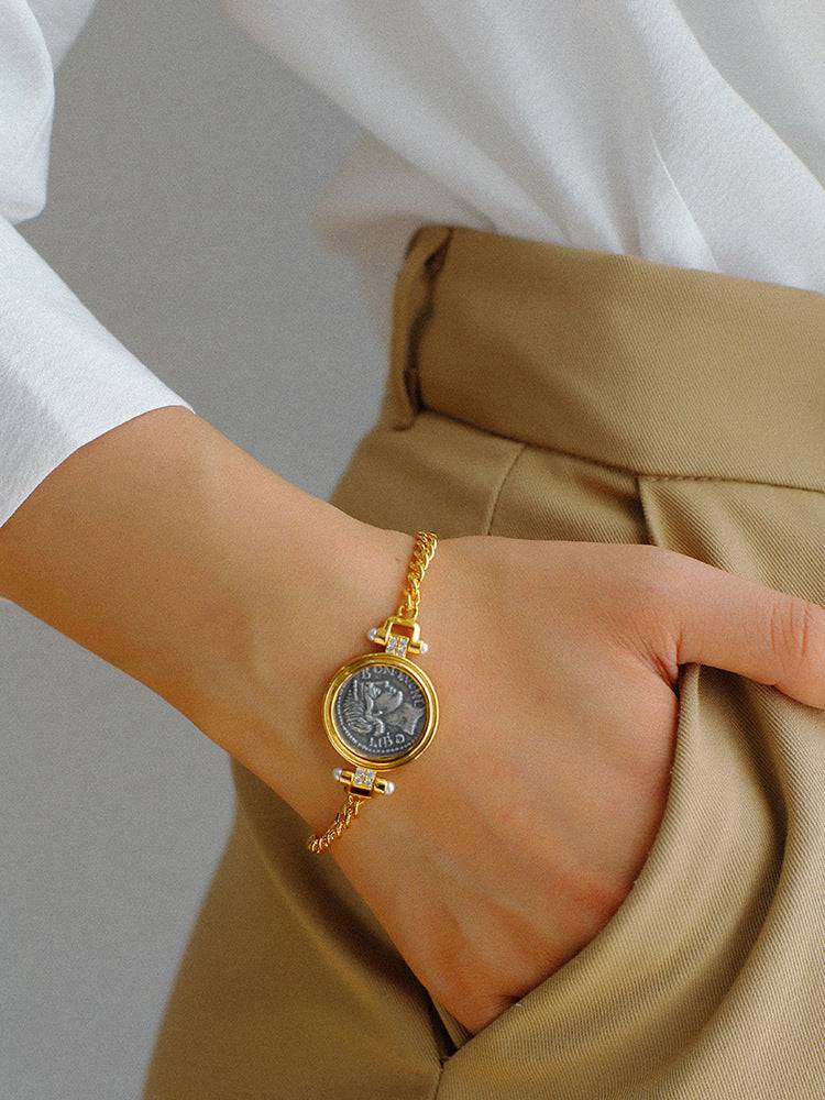 Roman Ancient Coin Bracelet Sterling Silver - Zafari Studio Jewelry