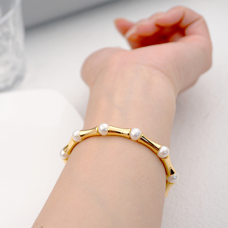 Bamboo Chain Pearl Bracelet - Zafari Studio Jewelry
