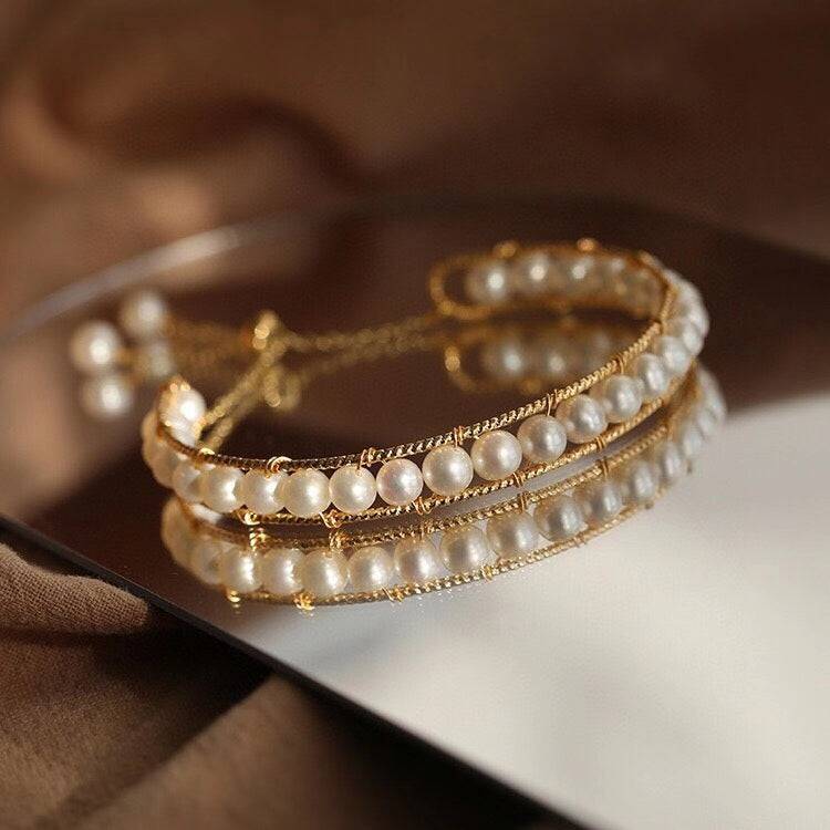 JULIANA 14K Yellow Gold Bangle Bolo Pearl Bracelet - Zafari Studio Jewelry