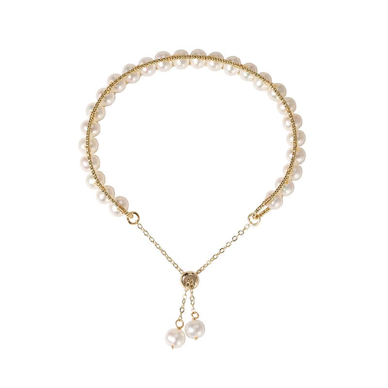 JULIANA 14K Yellow Gold Bangle Bolo Pearl Bracelet - Zafari Studio Jewelry