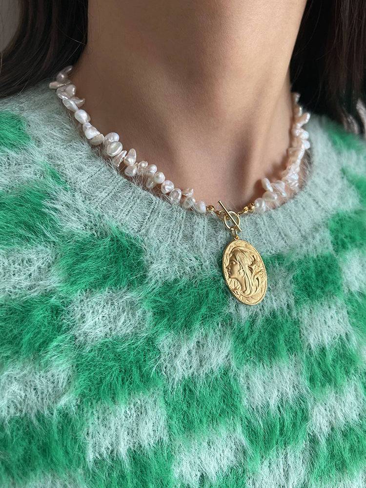 Oval Goddess Gold Coin Pearl Necklace and Earrings (Purchase Individually) - Zafari Studio Jewelry
