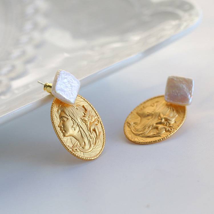 Oval Goddess Gold Coin Pearl Necklace and Earrings (Purchase Individually) - Zafari Studio Jewelry